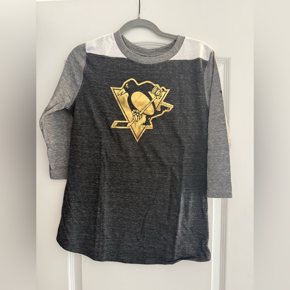 Fanatics Black & Gray Raglan Long Sleeve Tee with Gold Logo